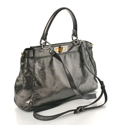 Fendi Metallic Fan Vitello Medium Peekaboo Iconic Satchel Silver 3 of 11