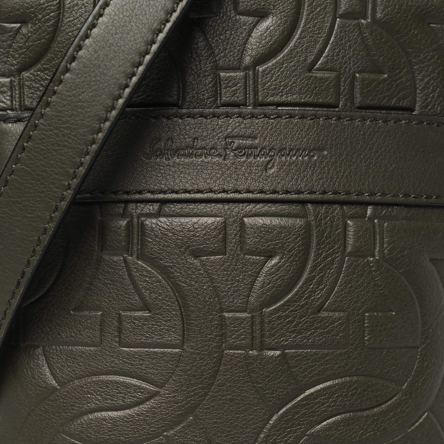 Calfskin Embossed Gancini Crossbody Green