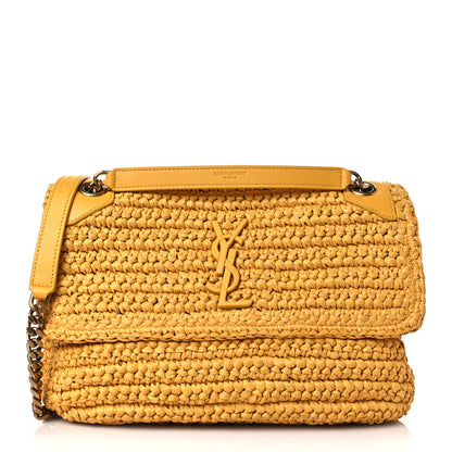 Saint Laurent Raffia Calfskin Monogram Medium Niki Chain Satchel Wheat 1 of 11