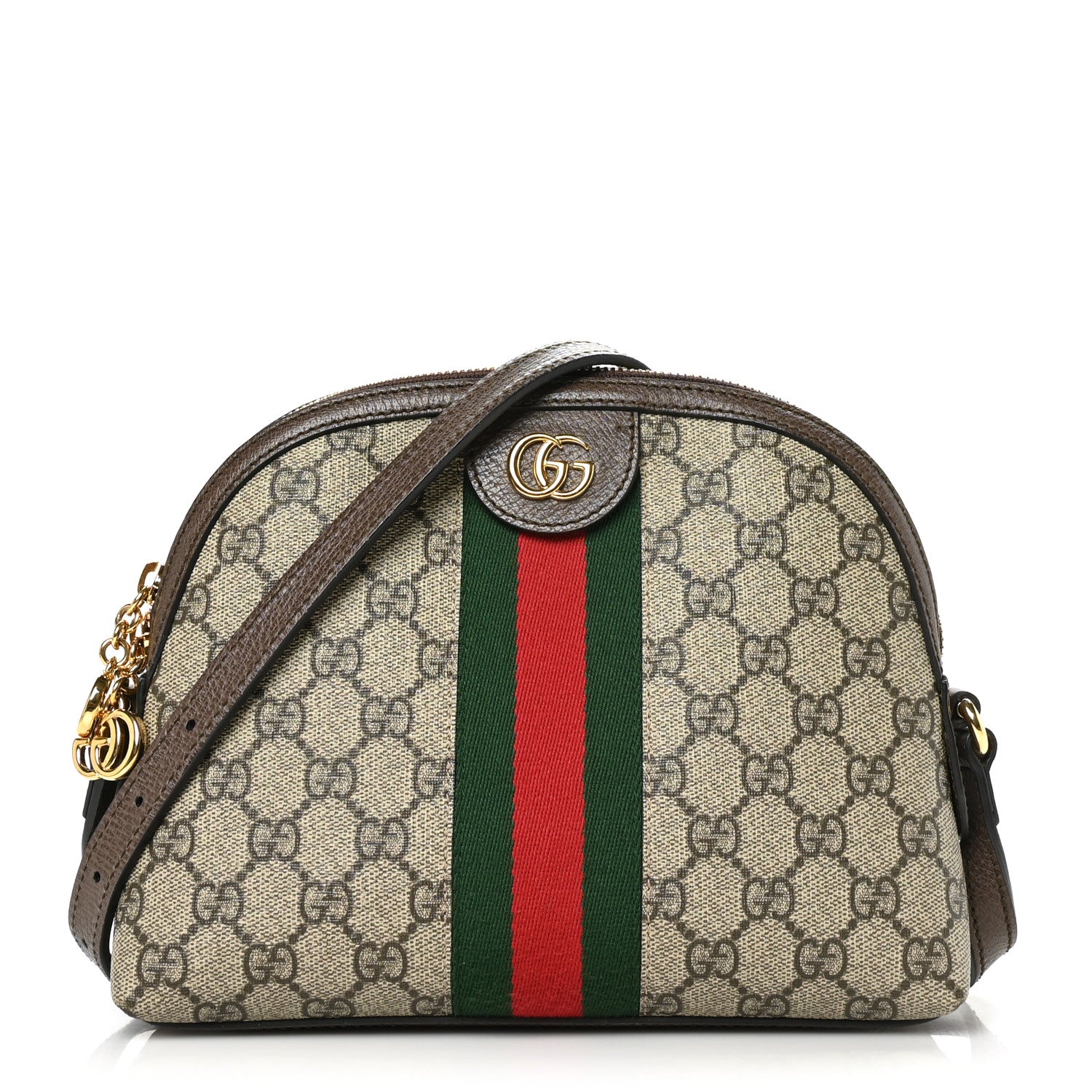 Gucci GG Supreme Monogram Textured Dollar Calfskin Web Small Ophidia Dome Shoulder Bag Beige Ebony New Acero 1 of 9