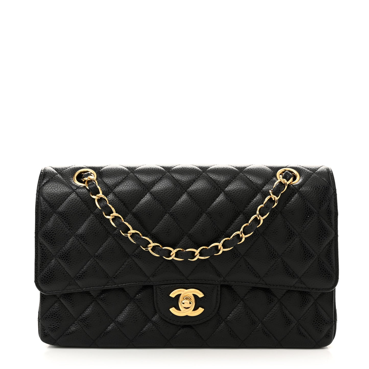 Caviar Quilted Medium Double Flap Black