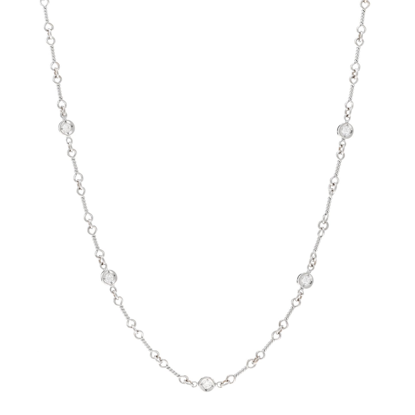 18K White Gold Diamond By the Inch Seven Station Dog Bone Necklace