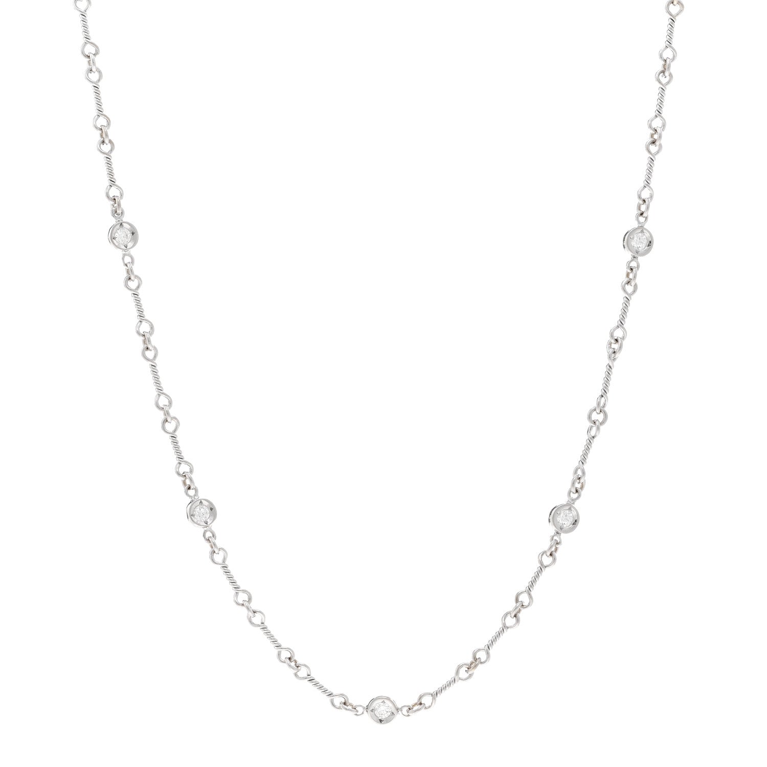 Roberto Coin 18K White Gold Diamond By the Inch Seven Station Dog Bone Necklace 1 of 4