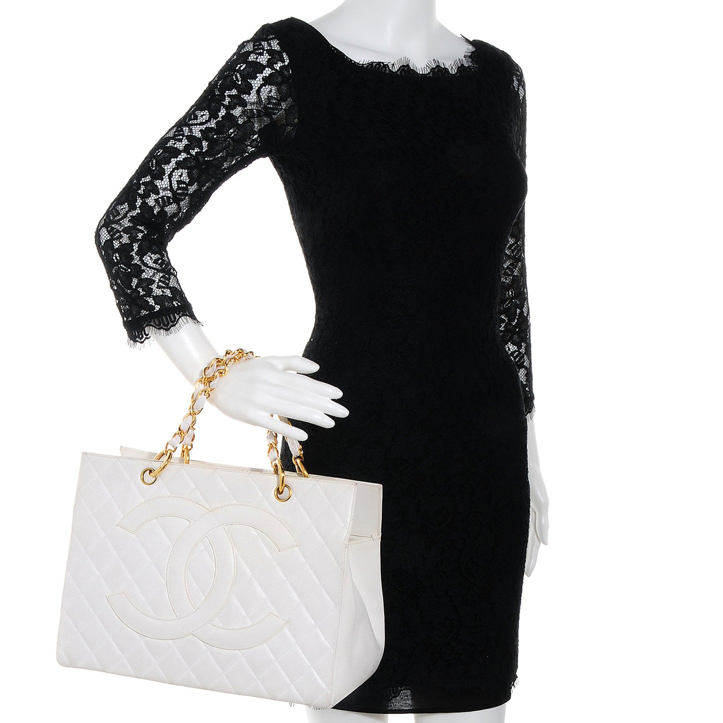 Caviar Quilted Grand Shopping Tote GST White