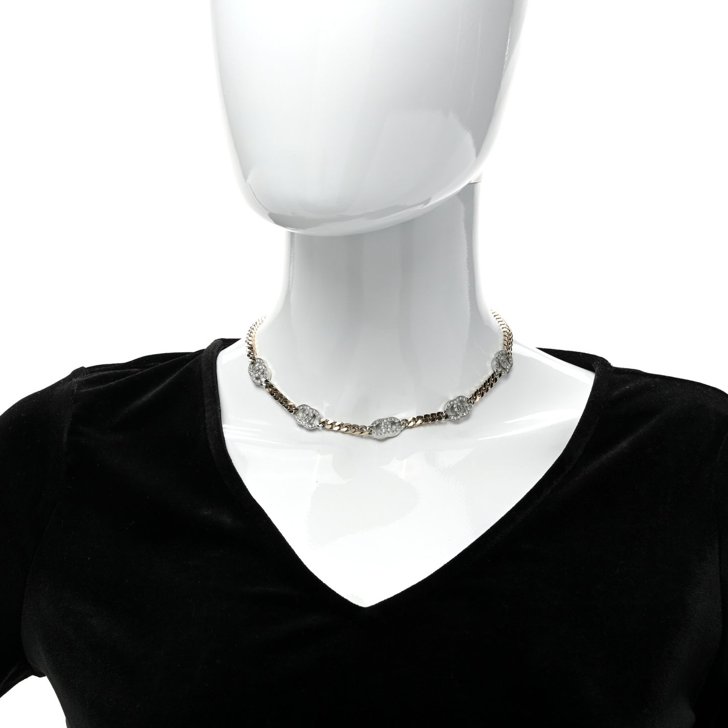 Crystal Chain CC Link Choker Gold Silver