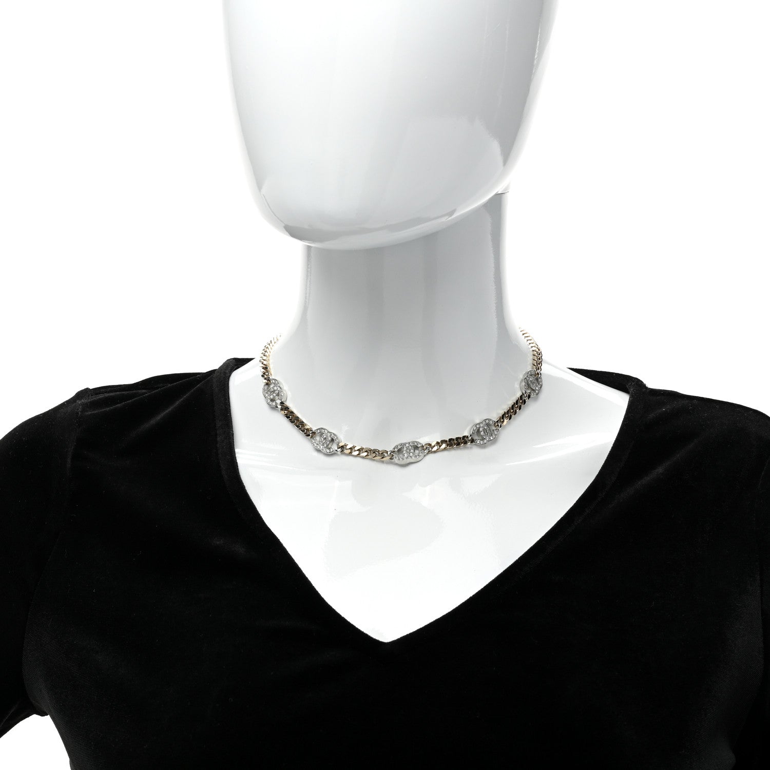 Chanel Crystal Chain CC Link Choker Gold Silver 2 of 4