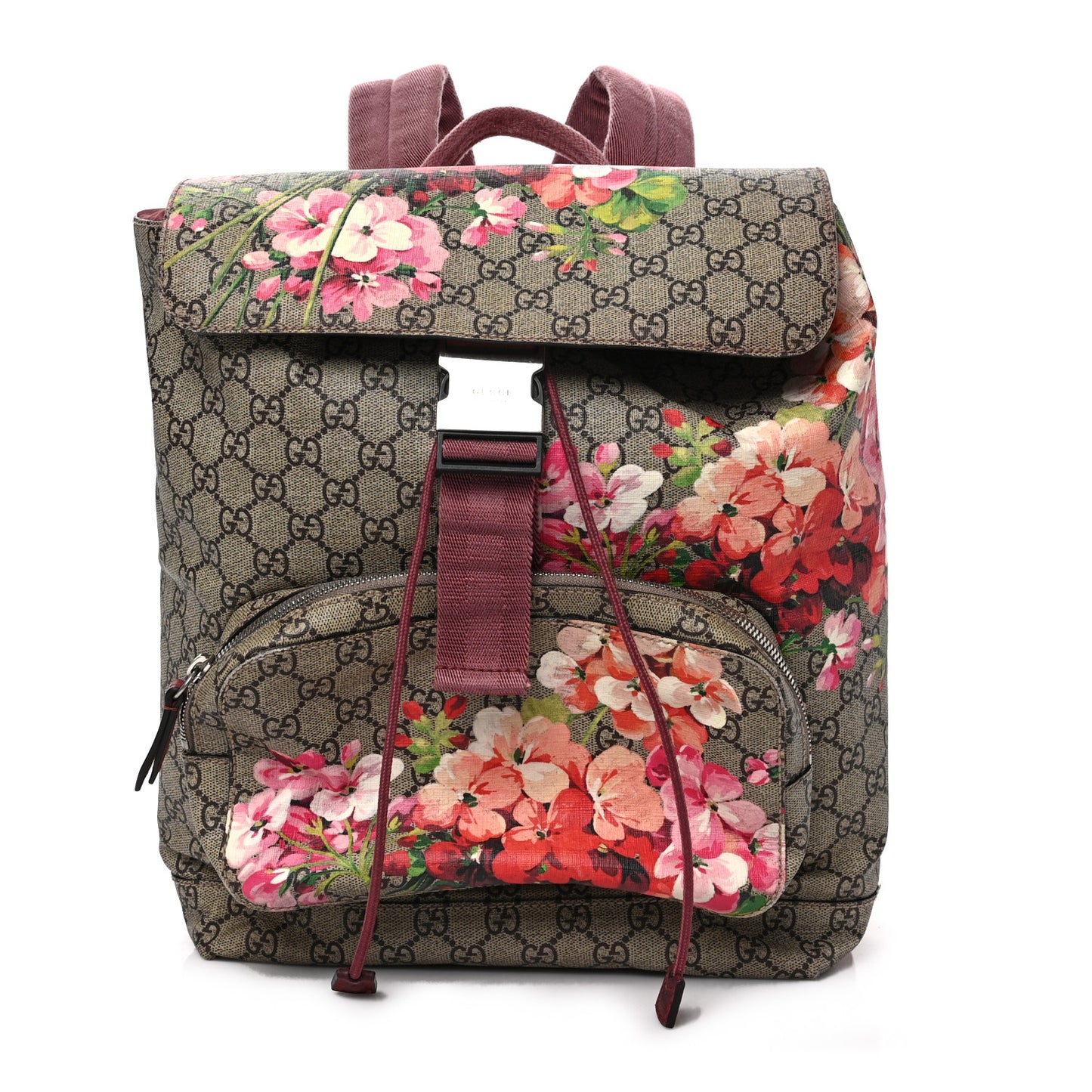 GG Supreme Monogram Blooms Medium Single Buckle Backpack Beige Multicolor Dry Rose