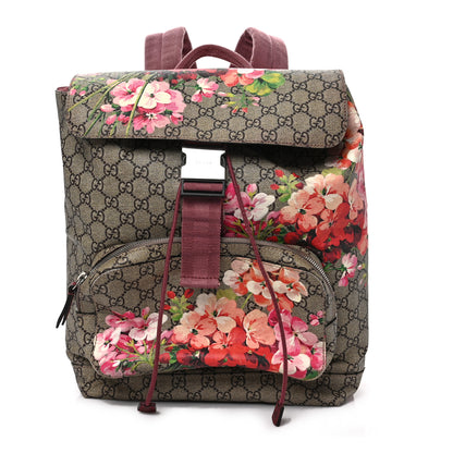 Gucci GG Supreme Monogram Blooms Medium Single Buckle Backpack Beige Multicolor Dry Rose 1 of 10
