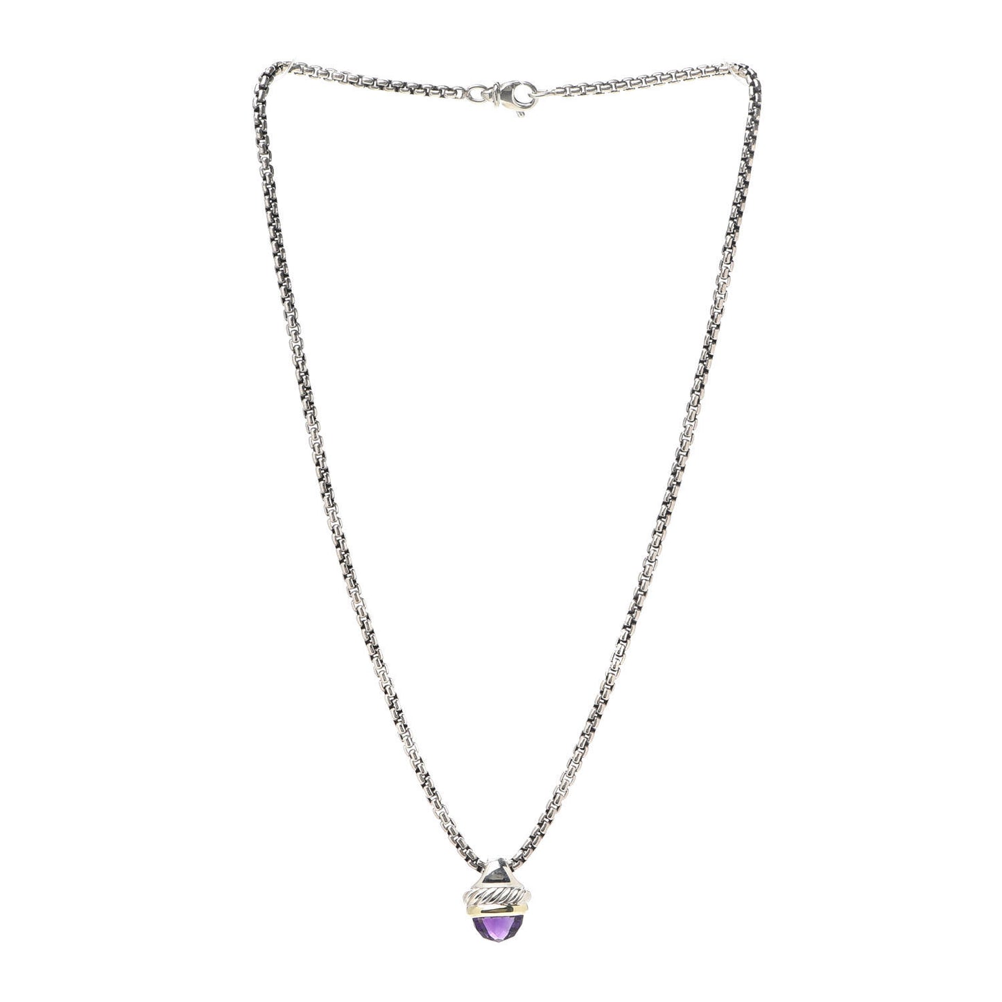 Sterling Silver 14K Yellow Gold Amethyst 10mm Acorn Pendant Necklace