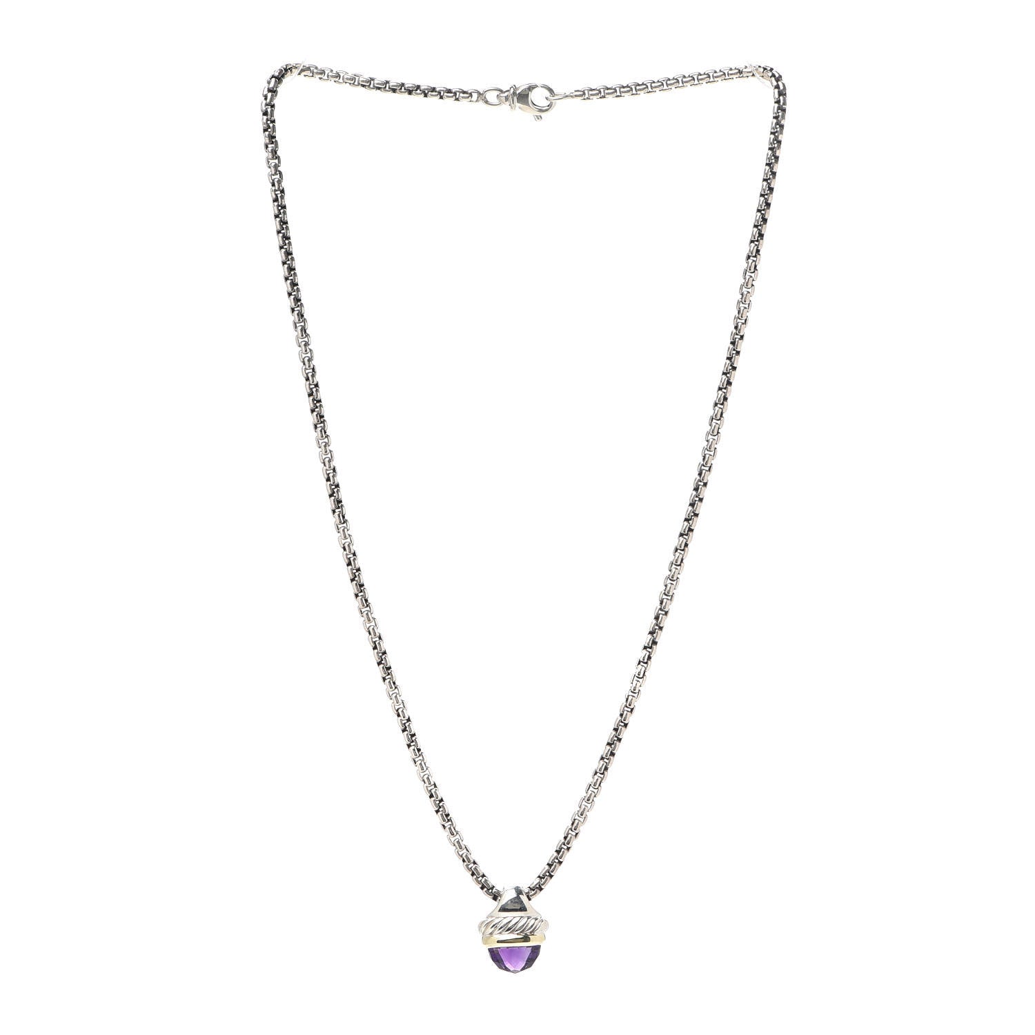 David Yurman Sterling Silver 14K Yellow Gold Amethyst 10mm Acorn Pendant Necklace 3 of 5