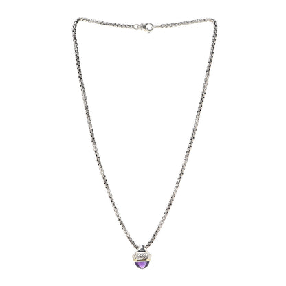 David Yurman Sterling Silver 14K Yellow Gold Amethyst 10mm Acorn Pendant Necklace 3 of 5