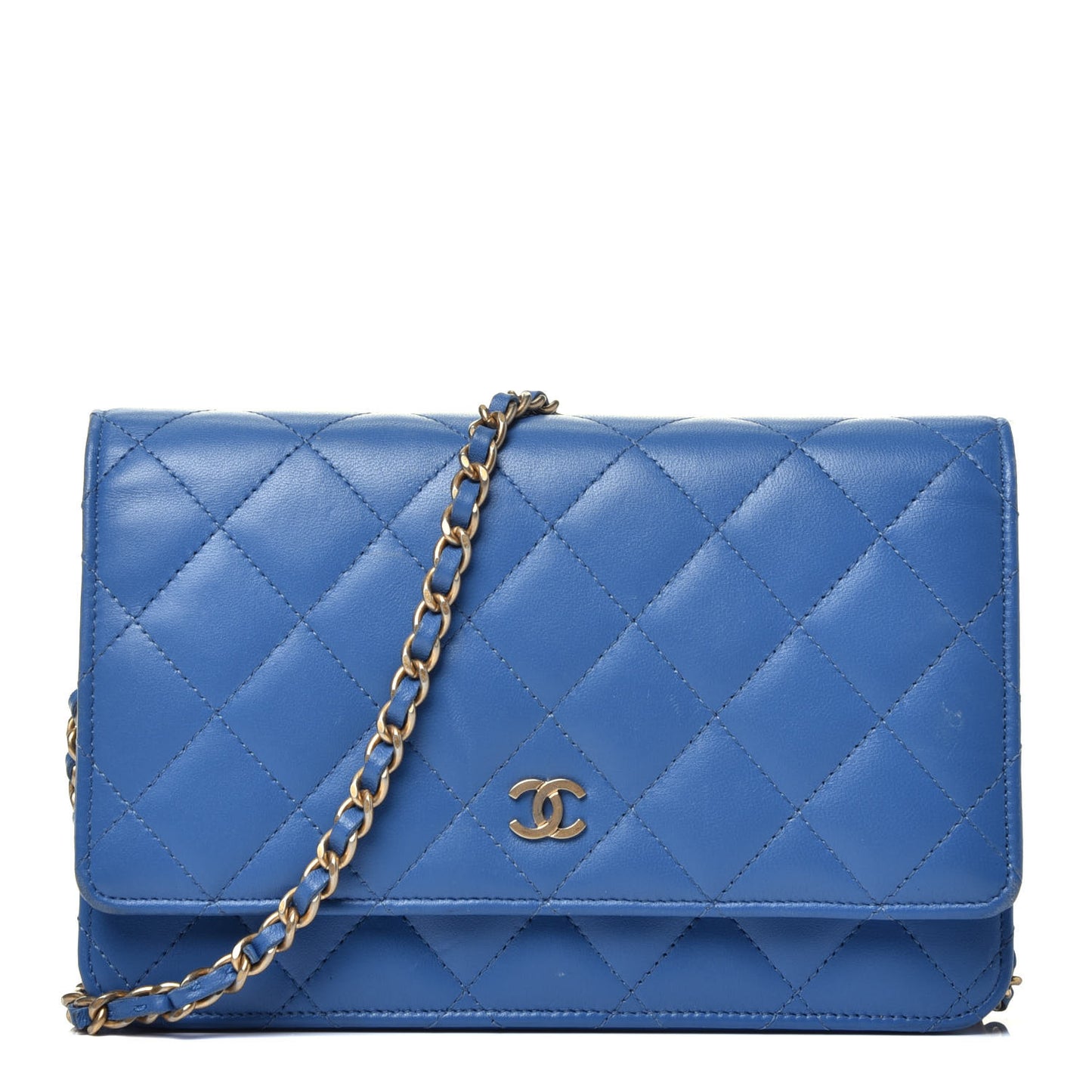 Lambskin Quilted Wallet On Chain WOC Light Blue