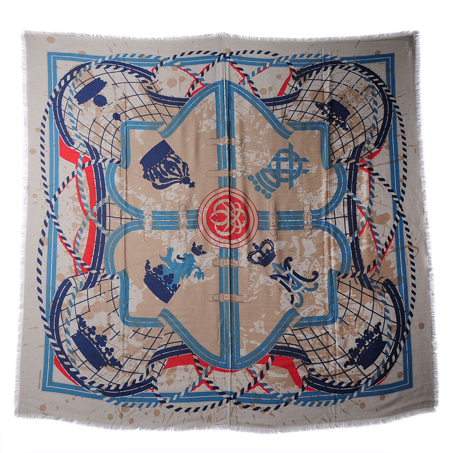 Hermes Cashmere Silk Imprimeur Fou Quadricube Shawl GM 140 2 of 6