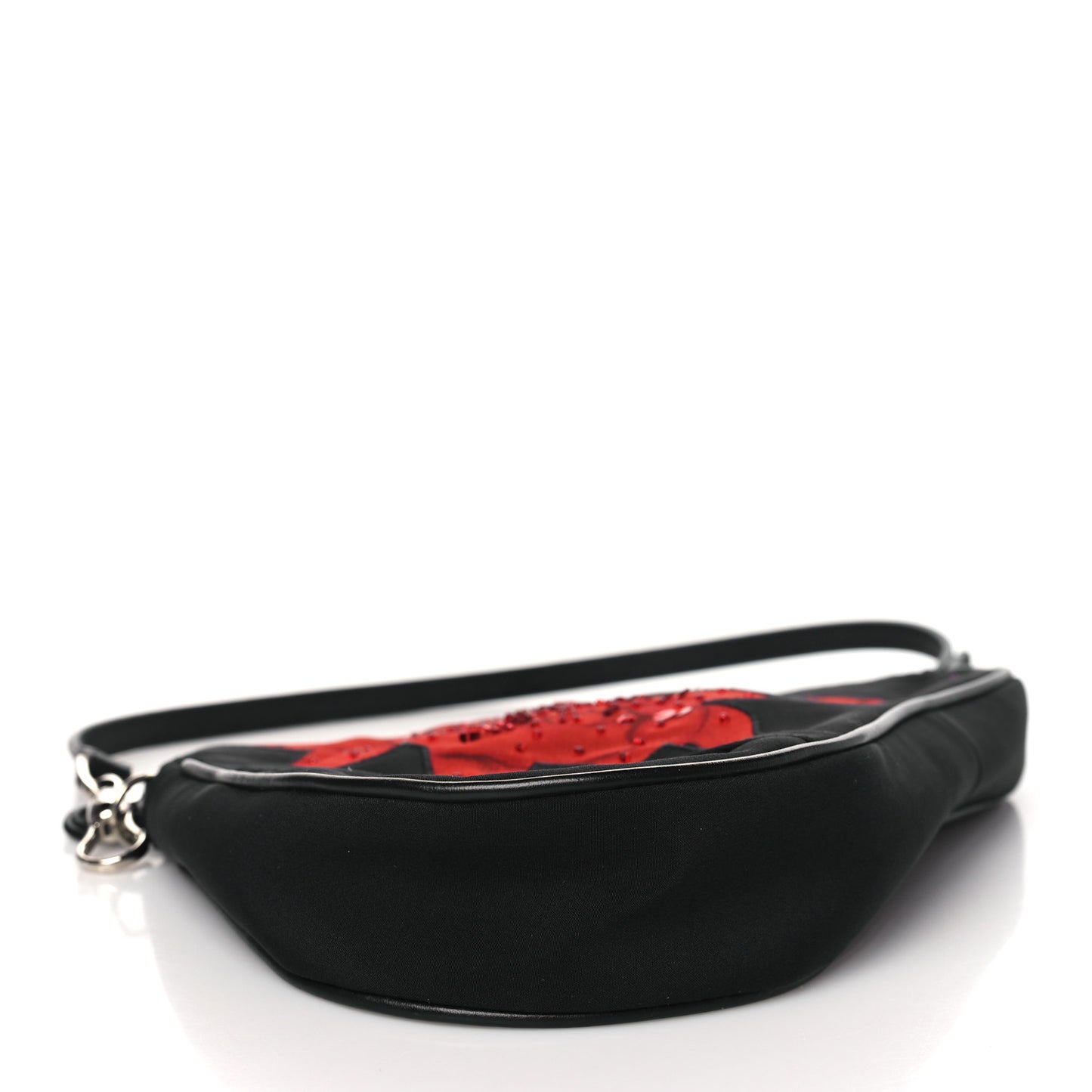 Canvas Stitched Flower Sequins Mini Saddle Pochette Black Red