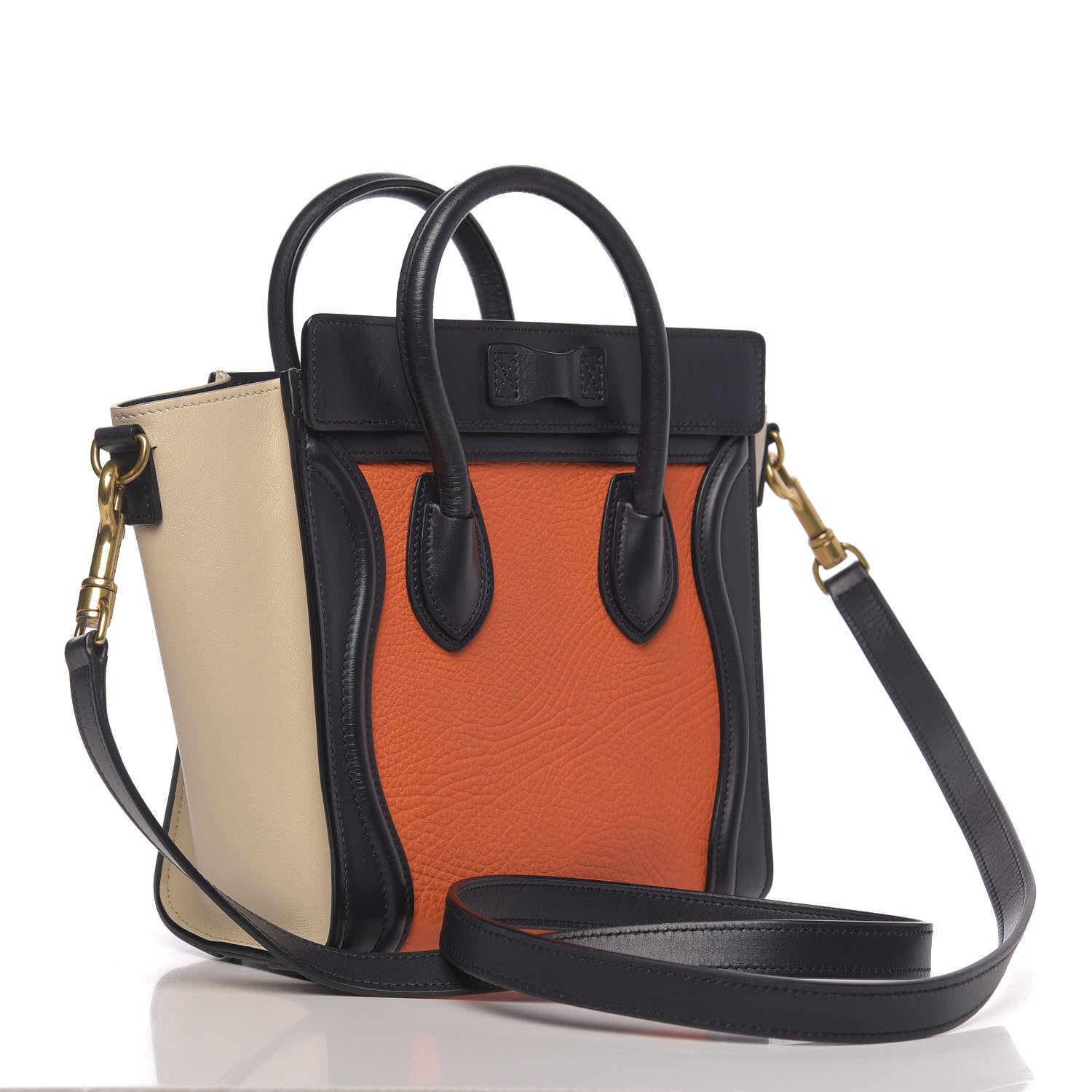 Celine Elephant Calfskin Nano Tri-Color Luggage Bright Orange 3 of 9