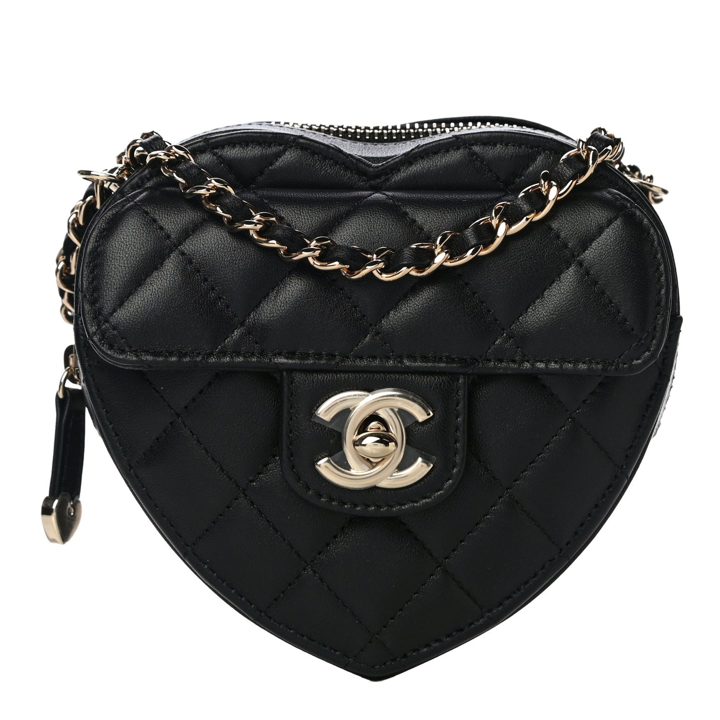 Lambskin Quilted CC In Love Heart Clutch With Chain Black
