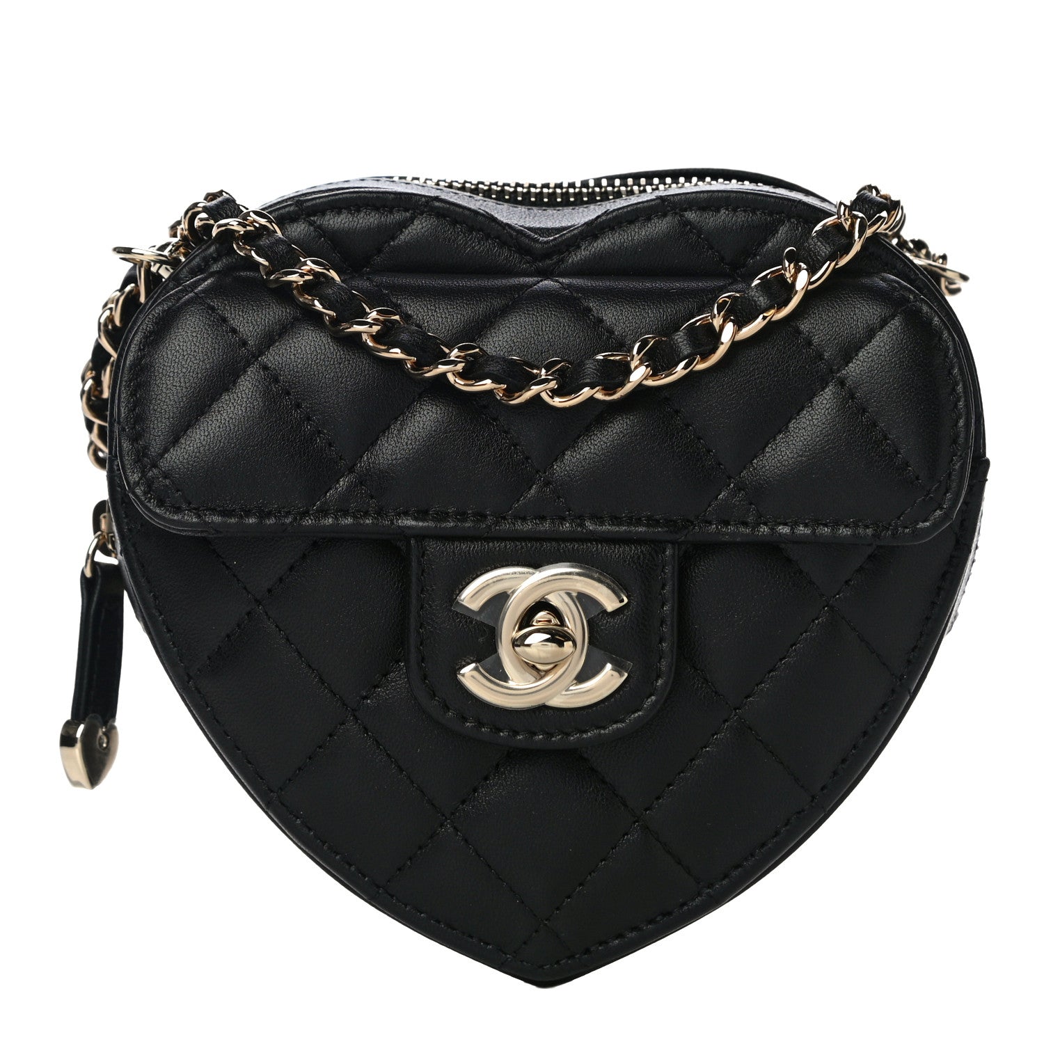 Chanel Lambskin Quilted CC In Love Heart Clutch With Chain Black 1 of 10