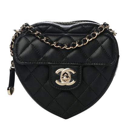 Chanel Lambskin Quilted CC In Love Heart Clutch With Chain Black 1 of 10