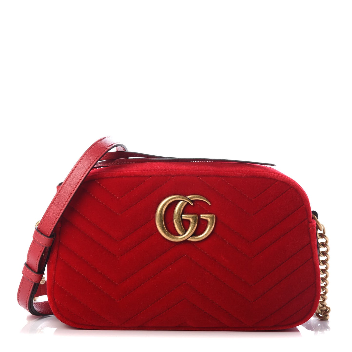 Velvet Matelasse Small GG Marmont Chain Shoulder Bag Hibiscus Red