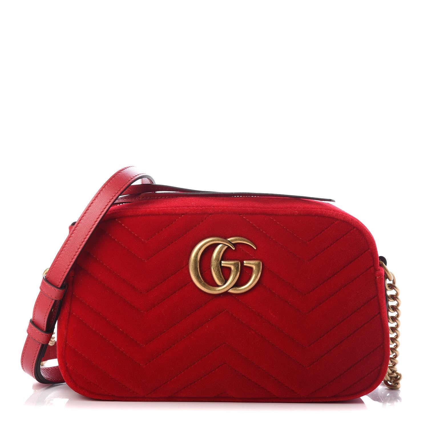 Gucci Velvet Matelasse Small GG Marmont Chain Shoulder Bag Hibiscus Red 1 of 9