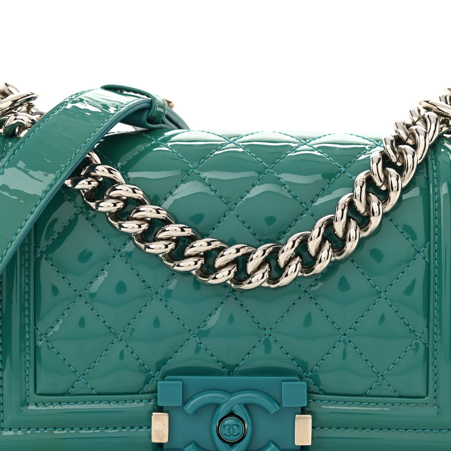 Chanel Patent Calfskin Quilted Small Plexiglass Boy Flap Blue 8 of 11