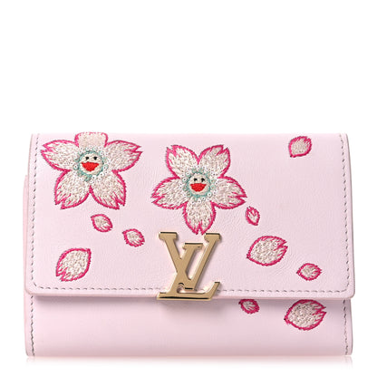 Louis Vuitton LV X TM Lambskin Embroidered Cherry Blossom Capucines Compact Wallet Pink 1 of 11
