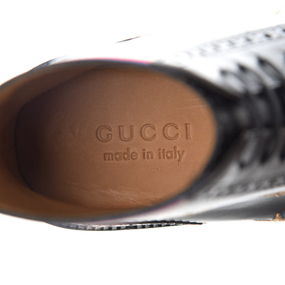 Gucci Calfskin Sylvie Web Bee Star Embroidered Mens Brogue Captoe Boots 7.5 Black 6 of 9