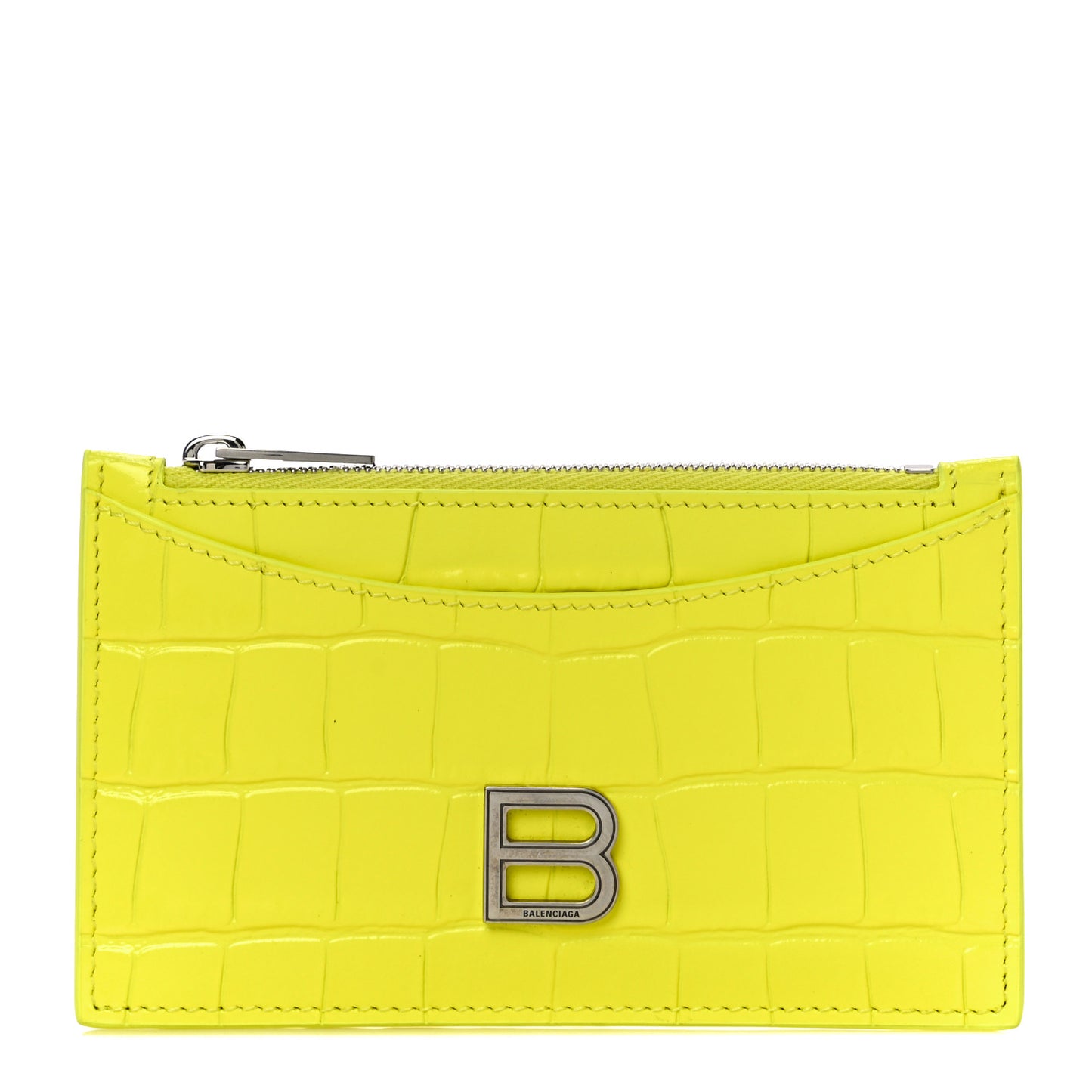 Shiny Calfskin Crocodile Embossed Hourglass Long Coin Case Card Holder Light Yellow