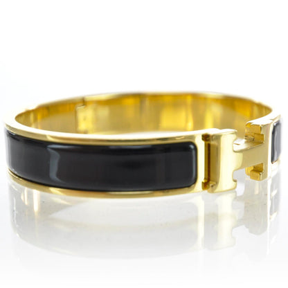Hermes Enamel Narrow Clic Clac H Bracelet Black Gold 4 of 7
