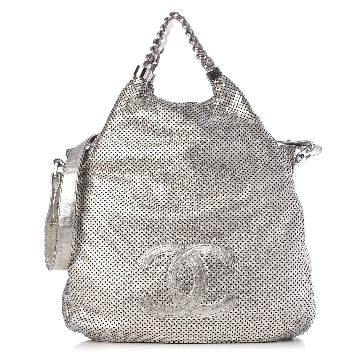 Chanel Metallic Glazed Calfskin Perforated Medium Rodeo Drive Tote Silver 1 of 19