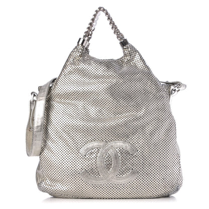 Chanel Metallic Glazed Calfskin Perforated Medium Rodeo Drive Tote Silver 1 of 19