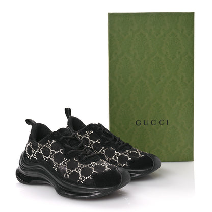 Gucci Tela Retino Mesh Crystal Suede GG Monogram Womens Gucci Run Sneakers 37 Black Silver 9 of 9