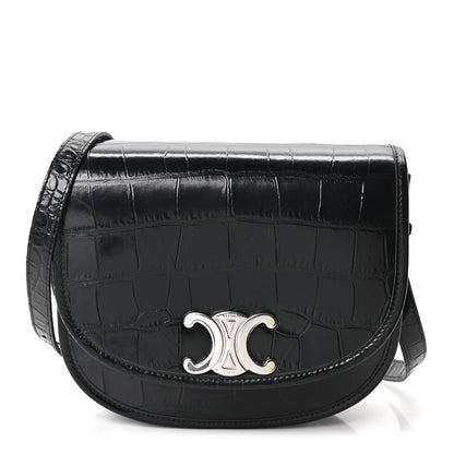 Celine Calfskin Crocodile Embossed Medium Triomphe Besace Black 1 of 11