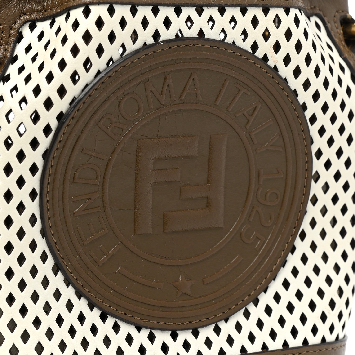 Fendi Vitello Liberty Glossy Lambskin F is Fendi Perforated Mini Mon Tresor Bucket Bag White Ice Rust Maya 12 of 14