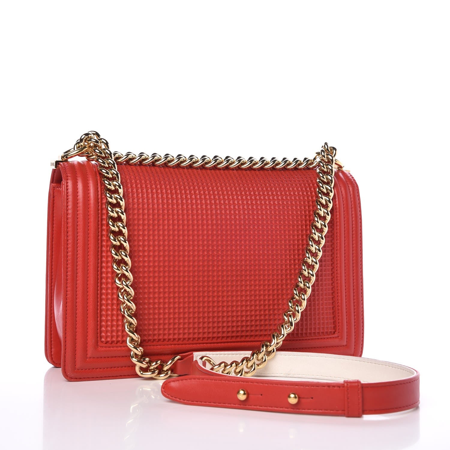 Chanel Lambskin Embossed Medium Boy Cube Flap Red 3 of 15