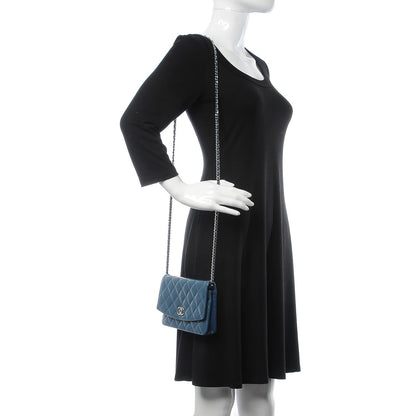 Chanel Patent Quilted Brilliant Wallet On Chain WOC Blue 2 of 11