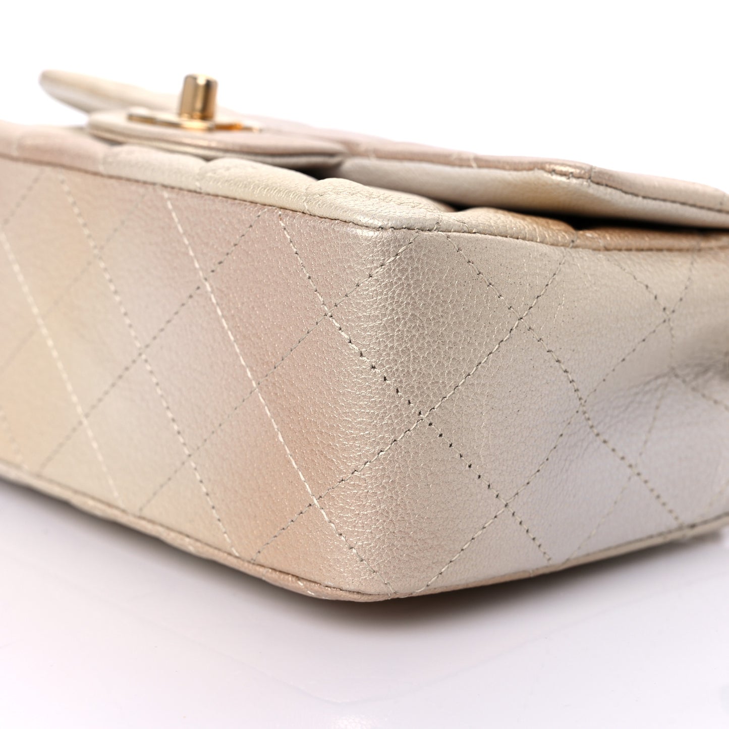 Metallic Goatskin Quilted Mini Rectangular Flap Gold