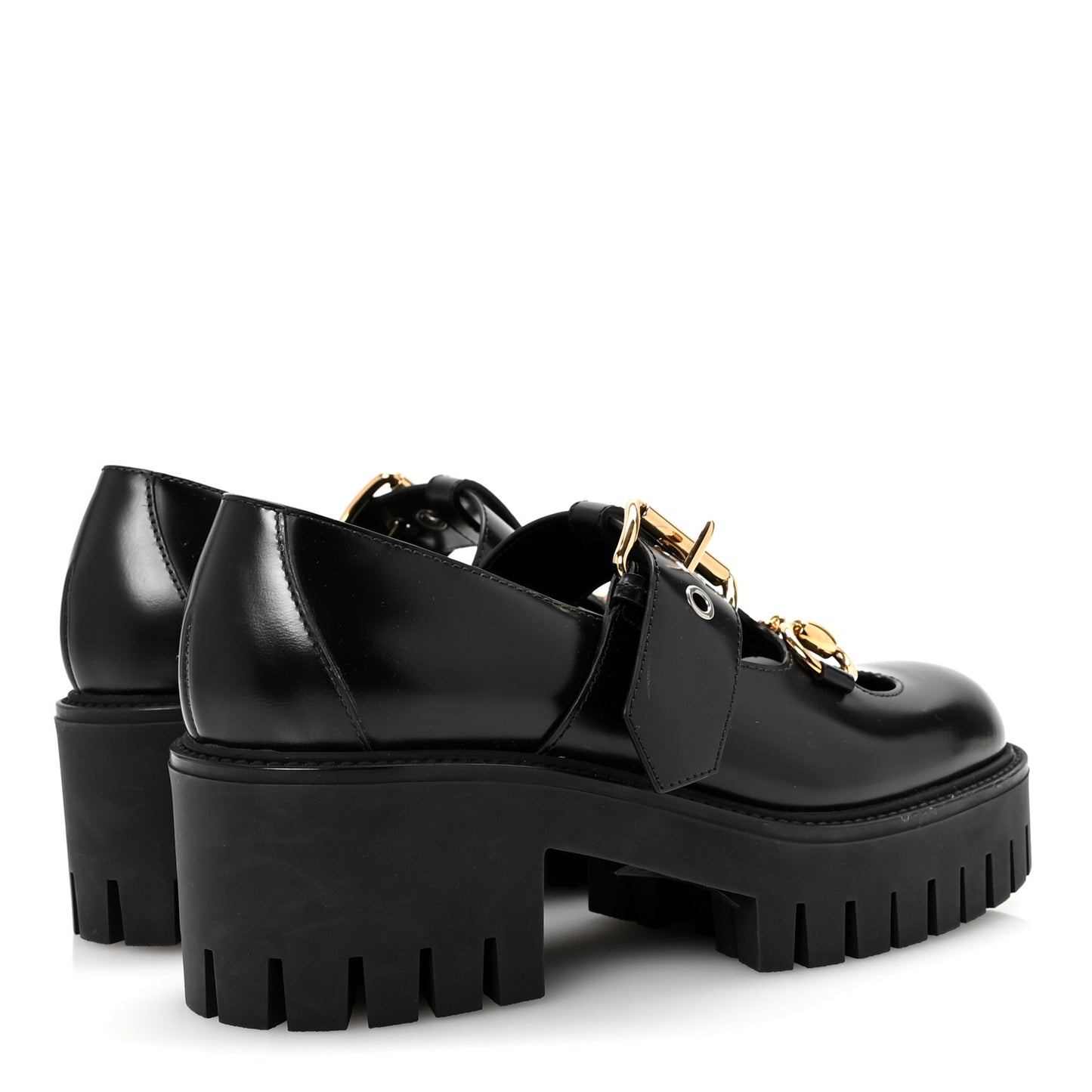 Calfskin Womens Horsebit Platform Chunky Lug Sole Mary Jane 40mm Loafers 36.5 Black