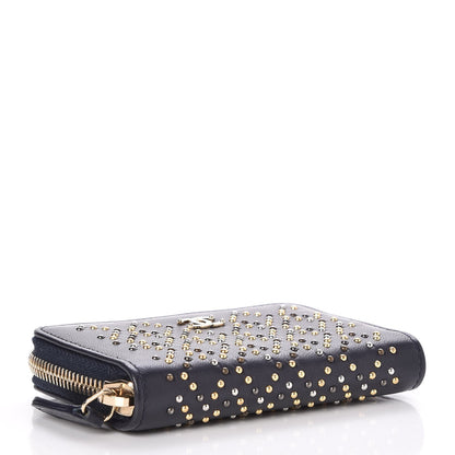Chanel Lambskin Studded Zip Around Coin Purse Wallet Dark Navy 4 of 8
