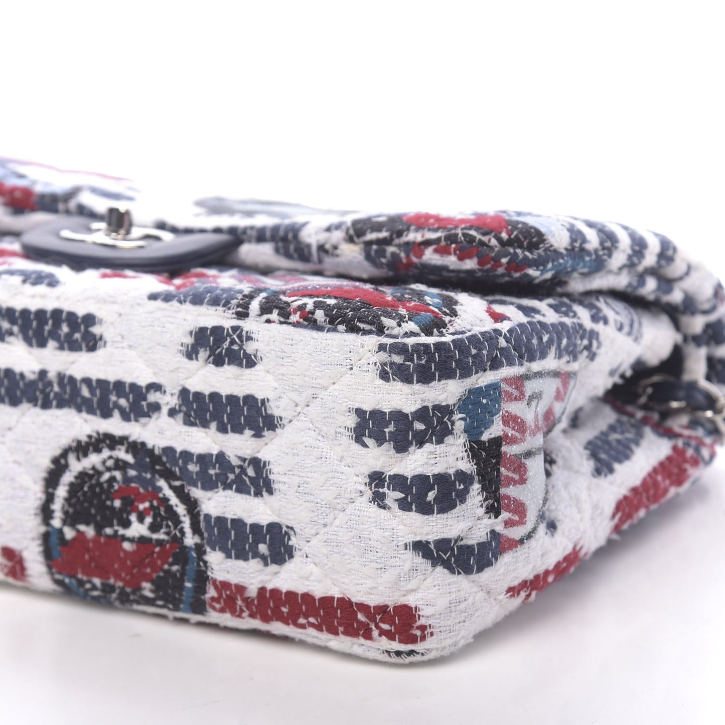Tweed Airline Printed Jumbo Double Flap White Navy Red Peacock