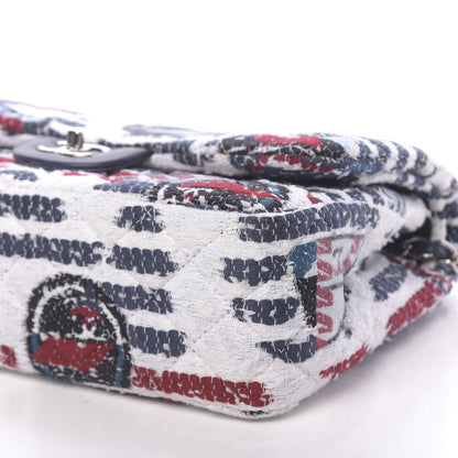 Chanel Tweed Airline Printed Jumbo Double Flap White Navy Red Peacock 10 of 11