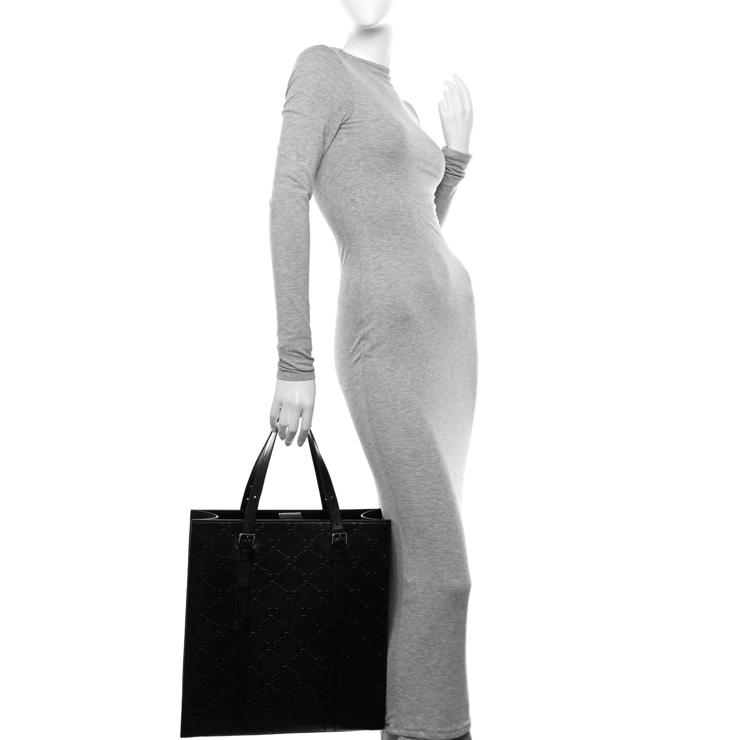 Calfskin GG Tennis Embossed Medium Tote Bag Black