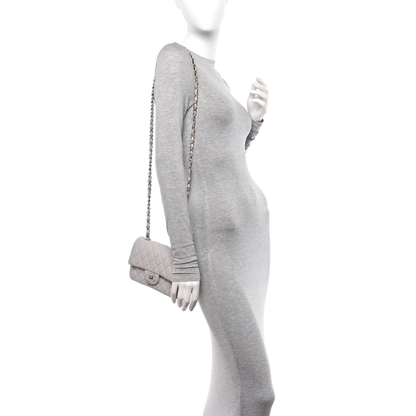 Lambskin Quilted Mini Rectangular Flap Grey