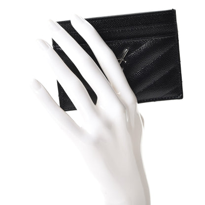 Saint Laurent Grain De Poudre Matelasse Chevron Monogram Credit Card Case Black 2 of 8