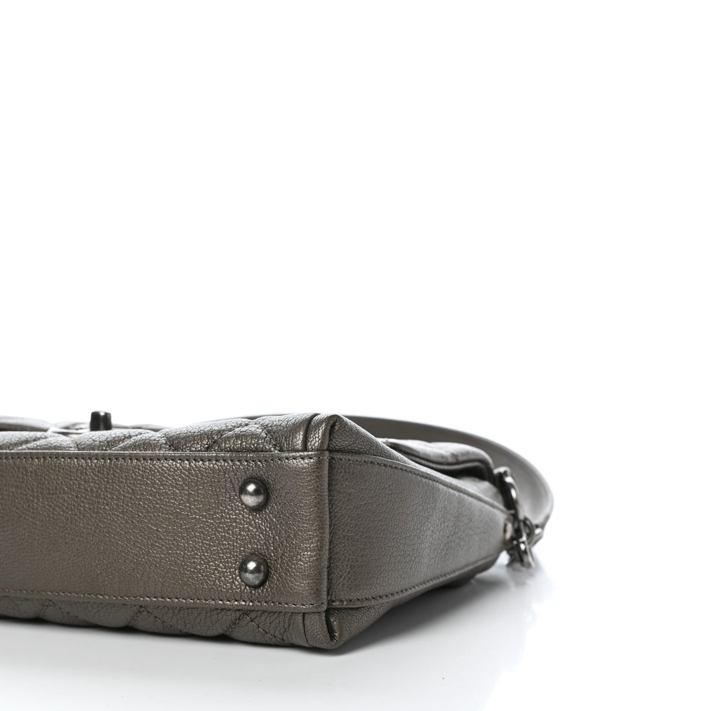 Metallic Goatskin Quilted Chain Handle Flap Silver