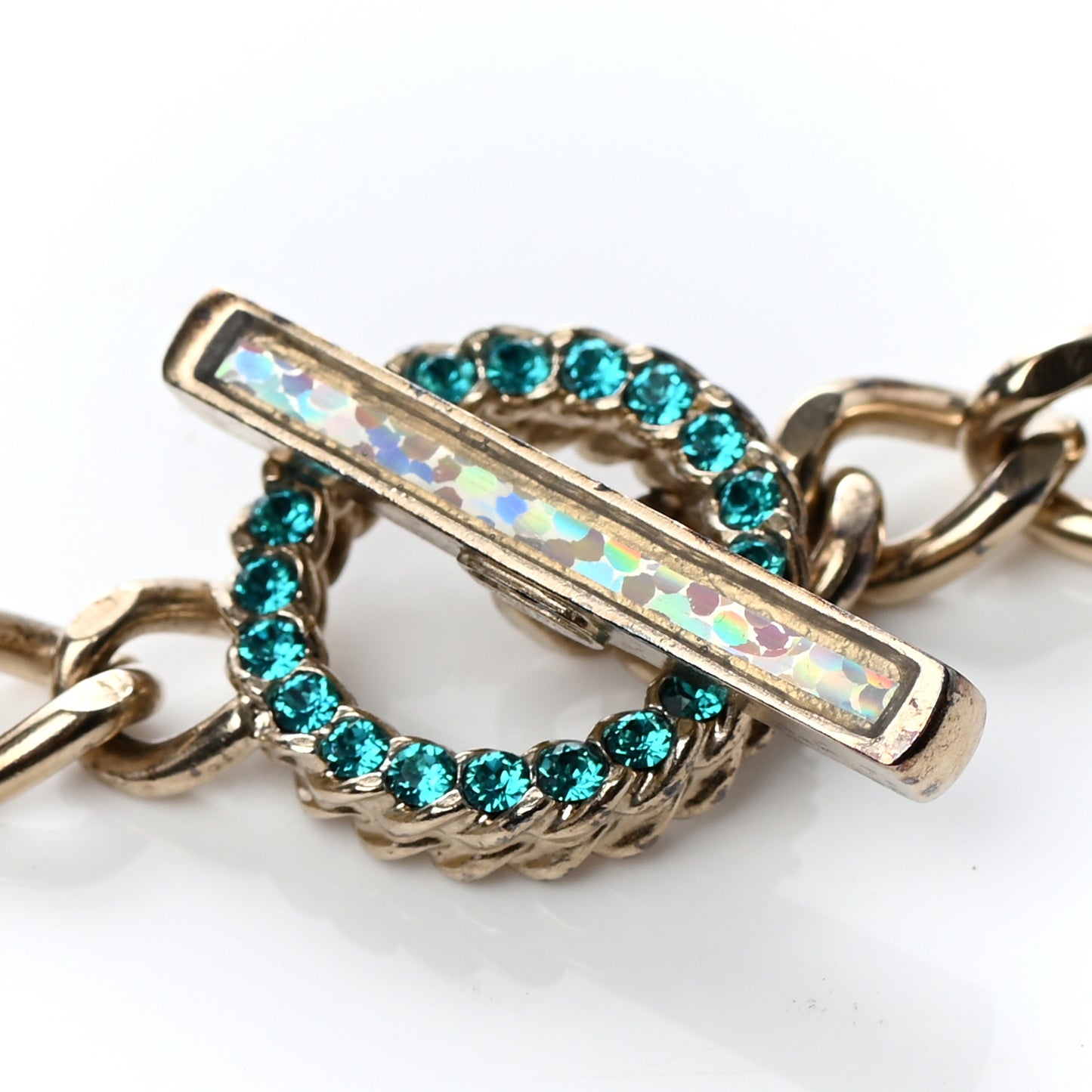 Crystal Enamel Pearl CC Logo Chain Long Necklace Gold Multicolor