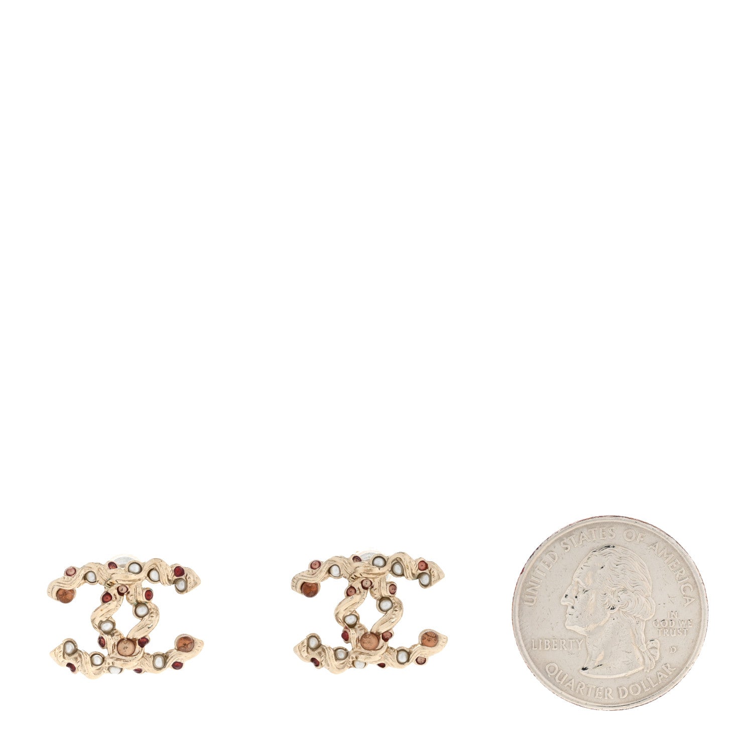 Chanel Resin Pearl Beaded CC Earrings Gold Brown 2 of 4