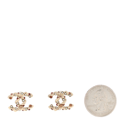 Chanel Resin Pearl Beaded CC Earrings Gold Brown 2 of 4