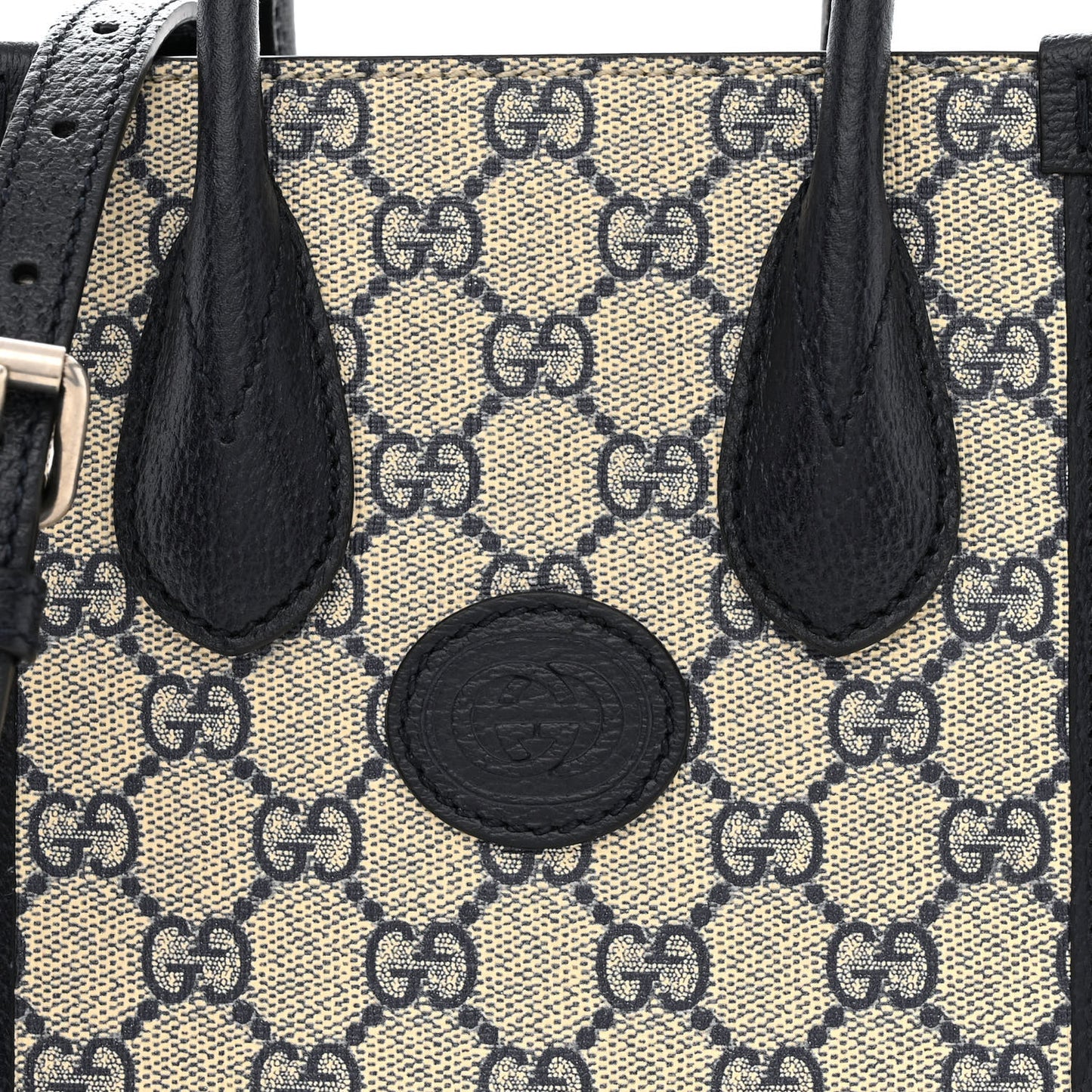 GG Supreme Monogram Textured Dollar Calfskin Mini Retro Interlocking G Tote Bag Beige Blue