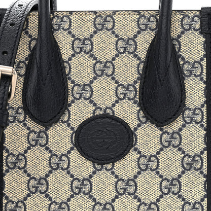 Gucci GG Supreme Monogram Textured Dollar Calfskin Mini Retro Interlocking G Tote Bag Beige Blue 8 of 12